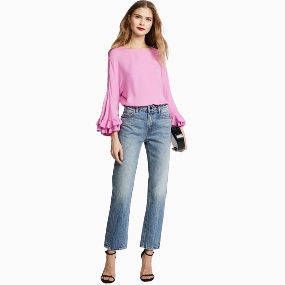 Kobi Halperin Luanne Silk Ruffle Bell Sleeve Blouse Pink Size S - Picture 11 of 11